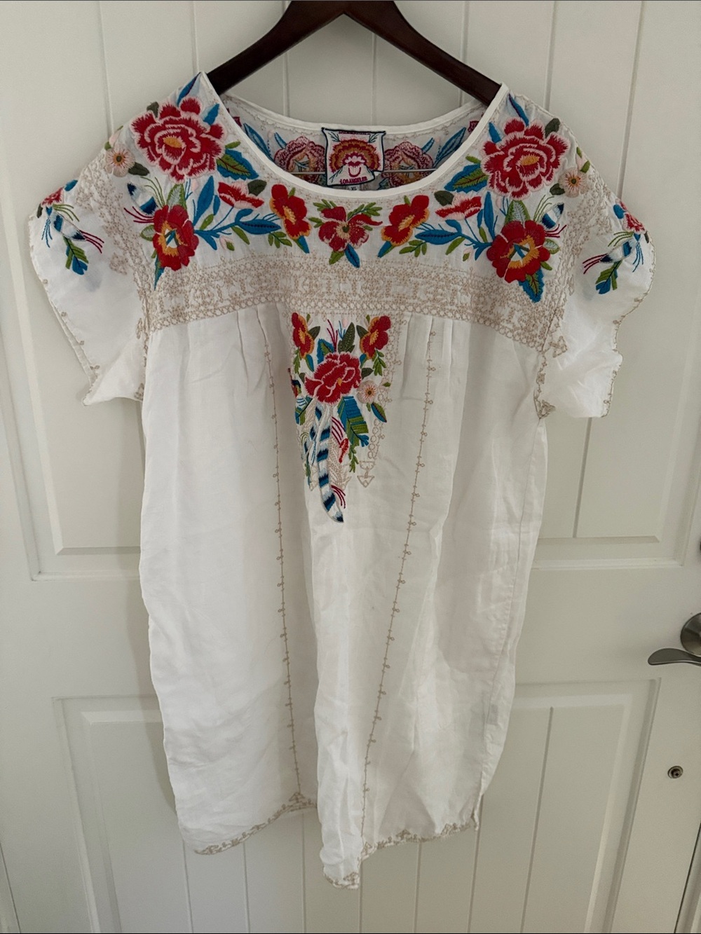 Johnny Was White Embroidered Floral Tunic